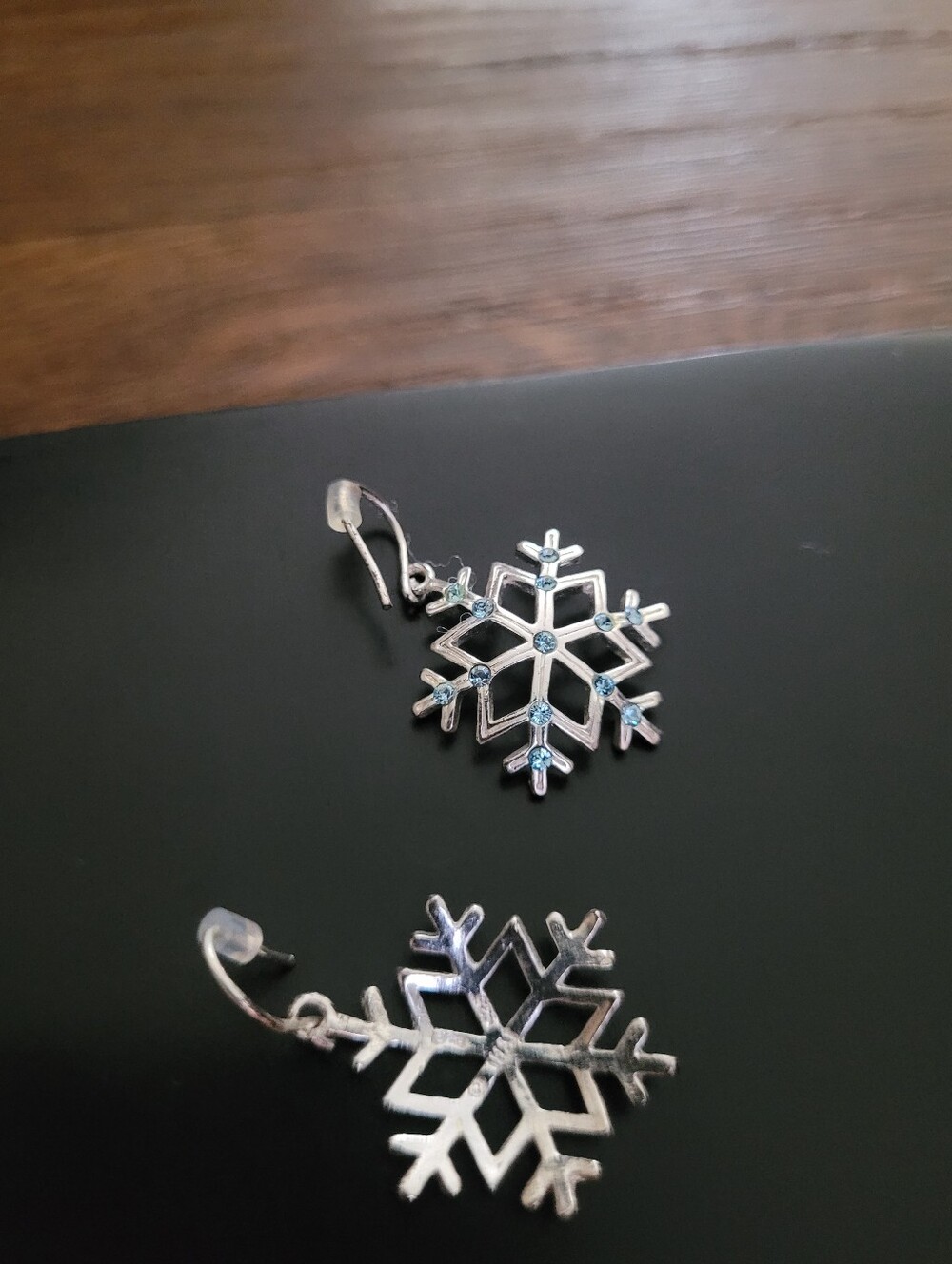 Sterling Stamped Winter Snowflake Earrings, Silver & Icy Blue - Picture 2 of 3